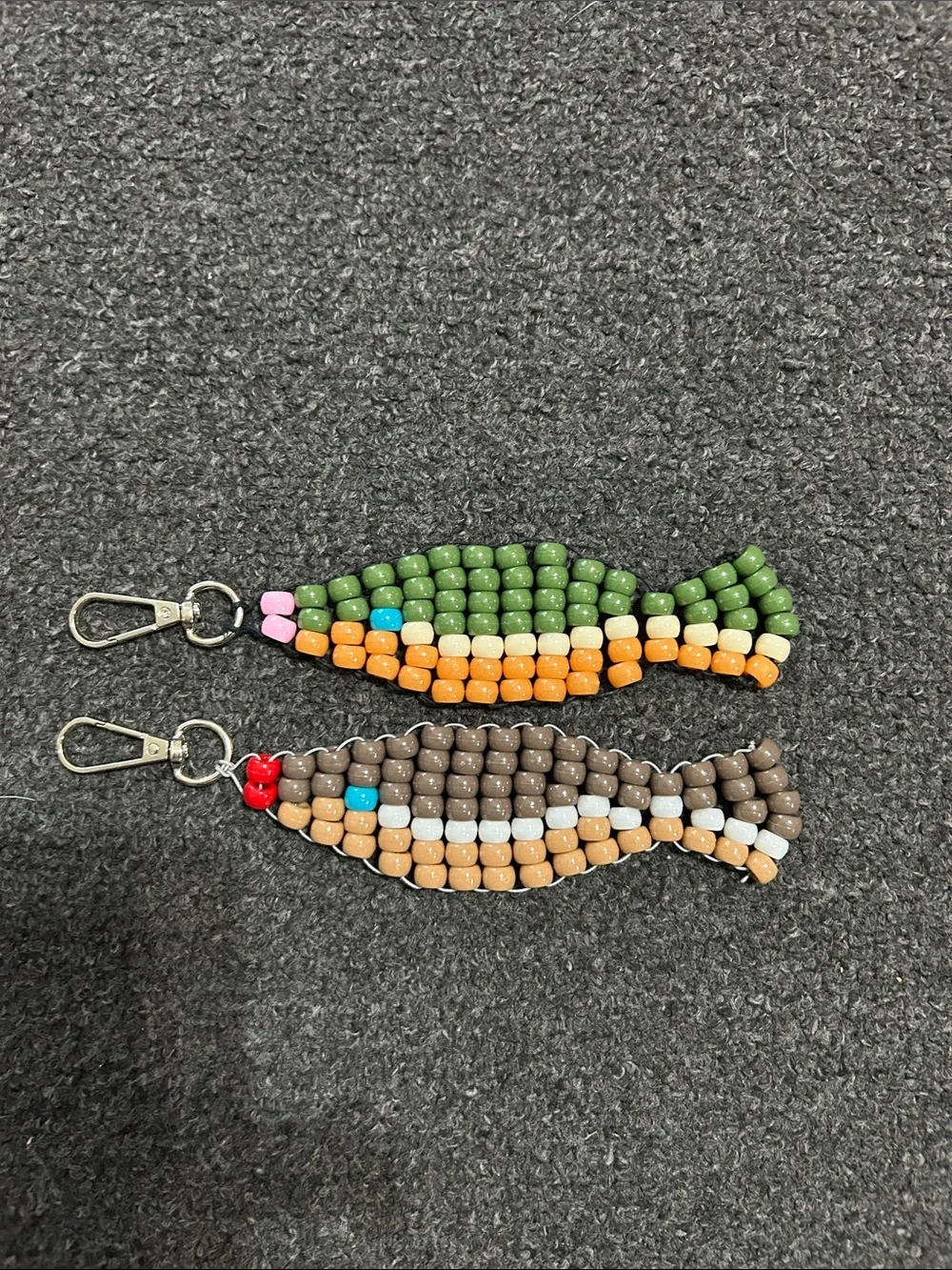 Beaded Fish Keychain Charm - Green & Brown